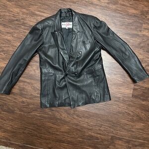 Vintage Bagazio Genuine Leather Jacket Classic 90s black button down trench
